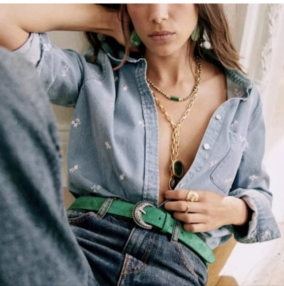 Sezane Tomboy Shirt In Embroidered Denim Sz 34 Us 2 - Picture 12 of 13